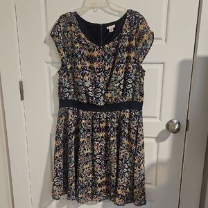 Xhilaration Black Multicolor Floral Midi Dress